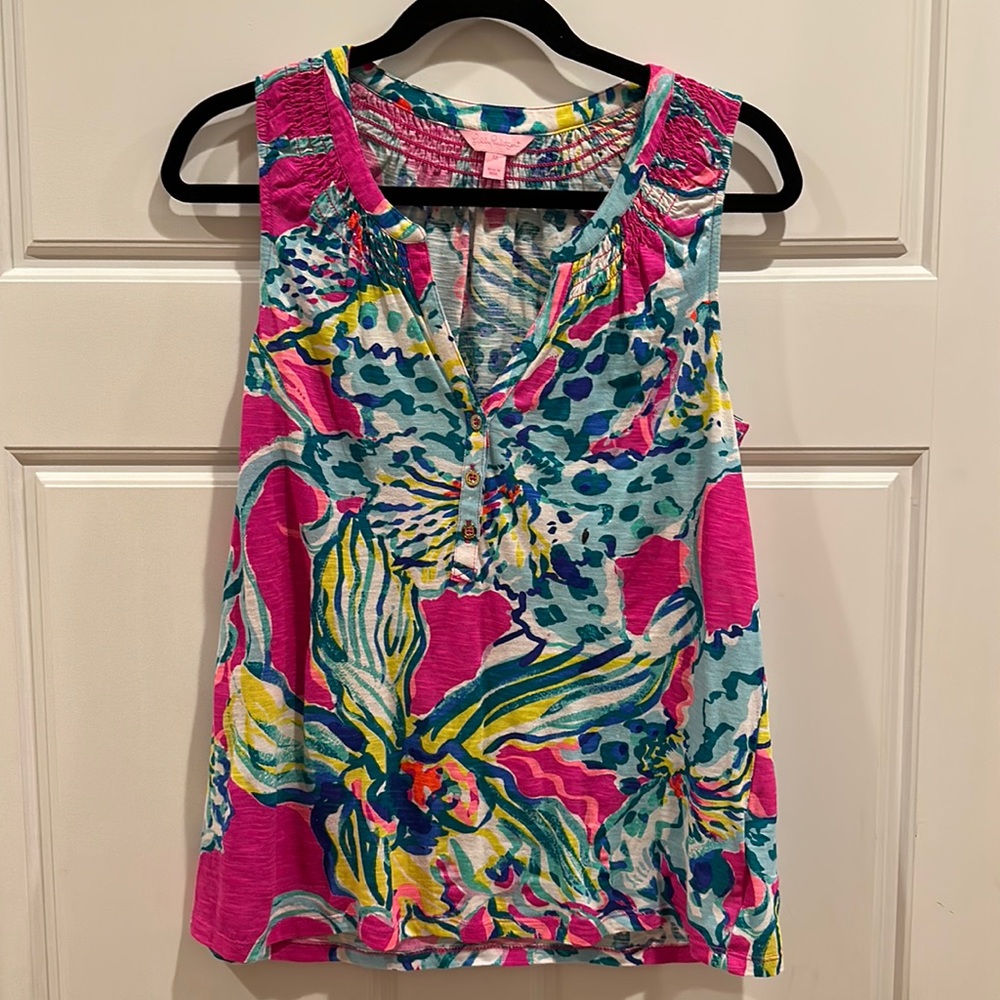 Lilly Pulitzer Pink Blue Essie Button Sleeveless Tank